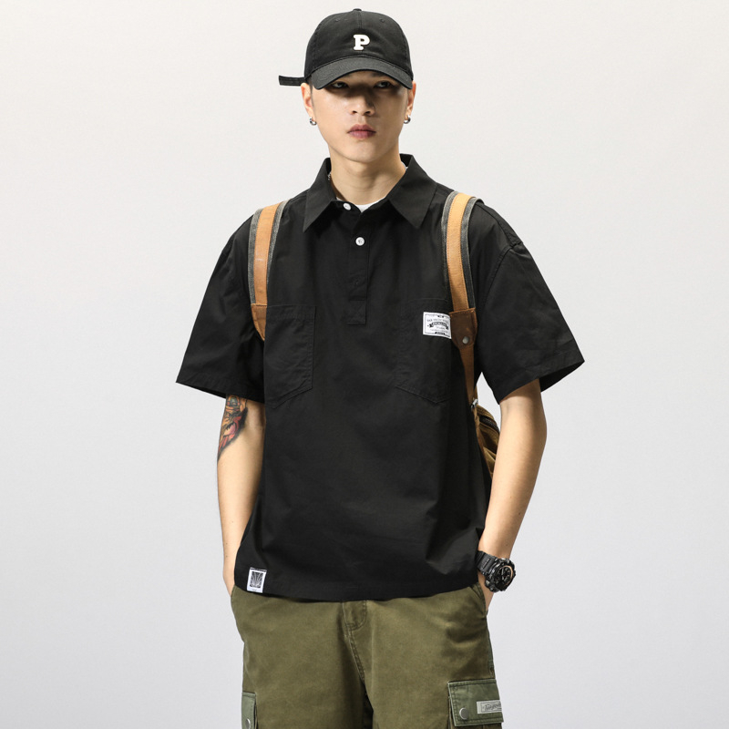 768 Men's Casual Cargo Shirt Polo Shirt Short Sleeve Top Summer