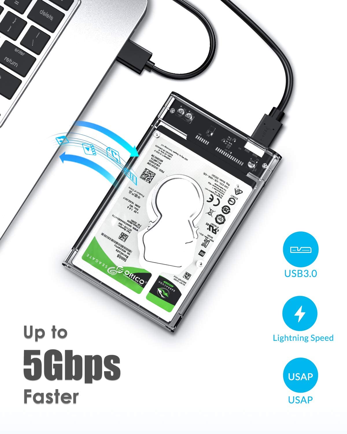 ORICO USB3.0 to SATA III 2.5" External Hard Drive Enclosure for 7mm/9.5mm SATA HDD/SSD Tool Free