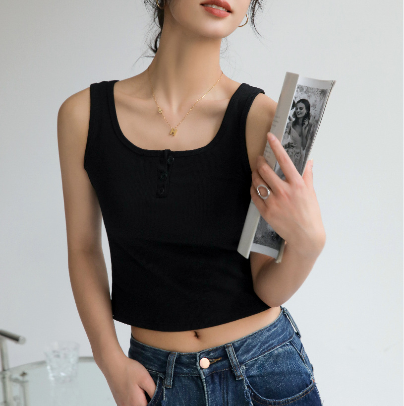 8641 Women's Summer Niche Threaded Short Top Sleeveless Suspender Sexy Vest