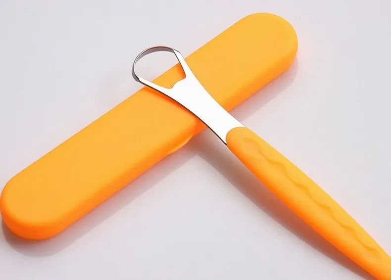 1pc Stainless Steel Tongue Scraper Cleaner for Oral Hygiene Tounge Scrapper Brush Remove Halitosis Tongue Coating Oral CareOrange