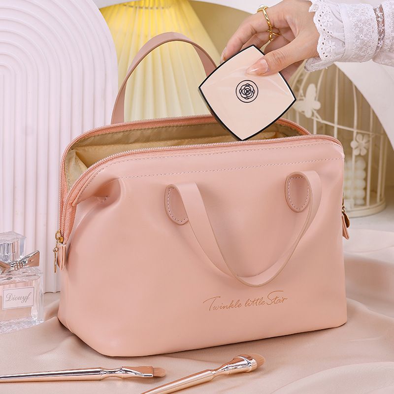 Handheld Cosmetic Bag, High Appearance Large Capacity Portable Storage Bag, Fashion PU Leather Travel Makeup Organizer Pouch for Toiletries
