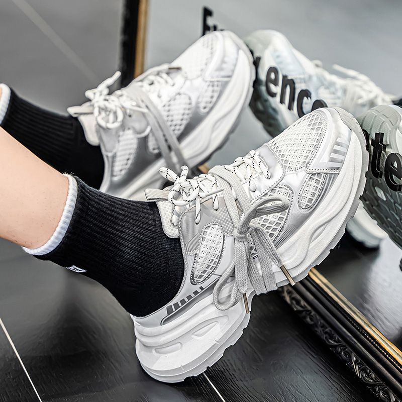 Youth Men Breathable Slip On Loafers Sneaker Teenagers Lace-Up Fashion Casual Footwears Male Platform Sports Shoes Daily Leisure