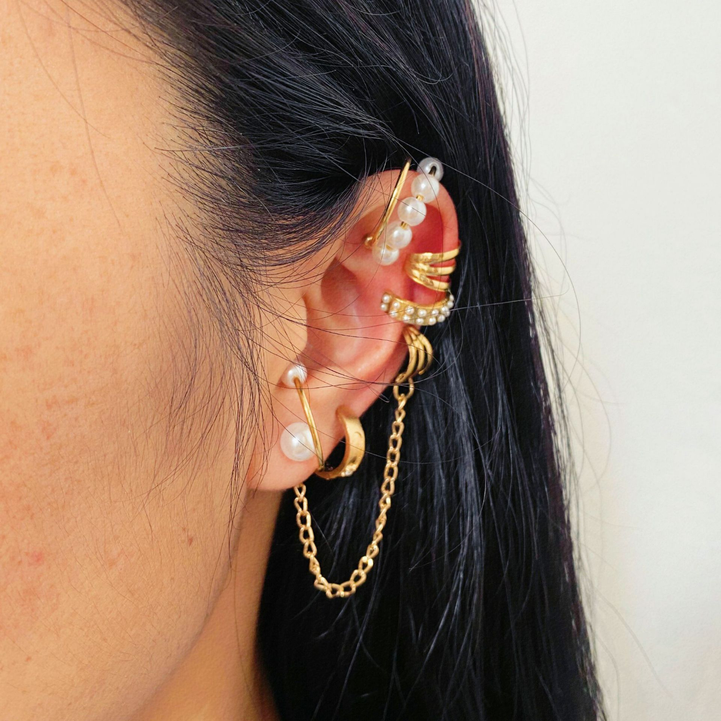53710 8pcs Crystal Lightning Ear Cuff Set Classic Gold Color Earrings for Women Geometric Non-Piercing Dangle Earrings Trendy Jewelry