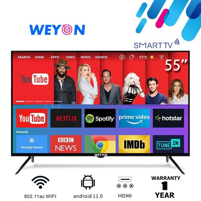 WEYON 55 Inches FHD Smart TV - High Definition LED Television with Built-in Wi-Fi, HDMI, USB, Bluetooth, Streaming Apps, Netflix, YouTube - Ultra Slim Bezel Design