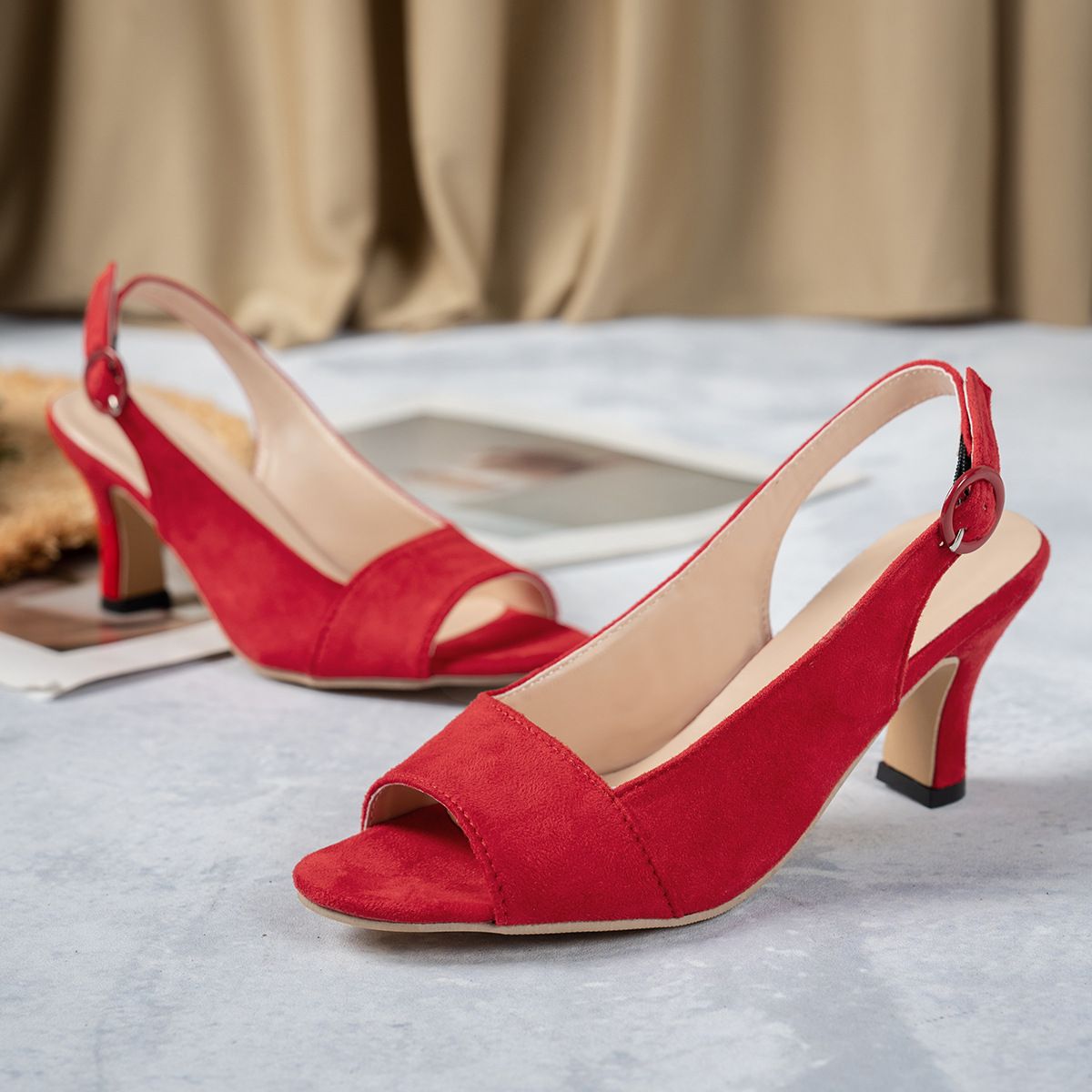 2025 Summer New Style European American Style Suede Slide Sandals Women's Plus Size Block Heel Open Toe Cross-Border High Heels