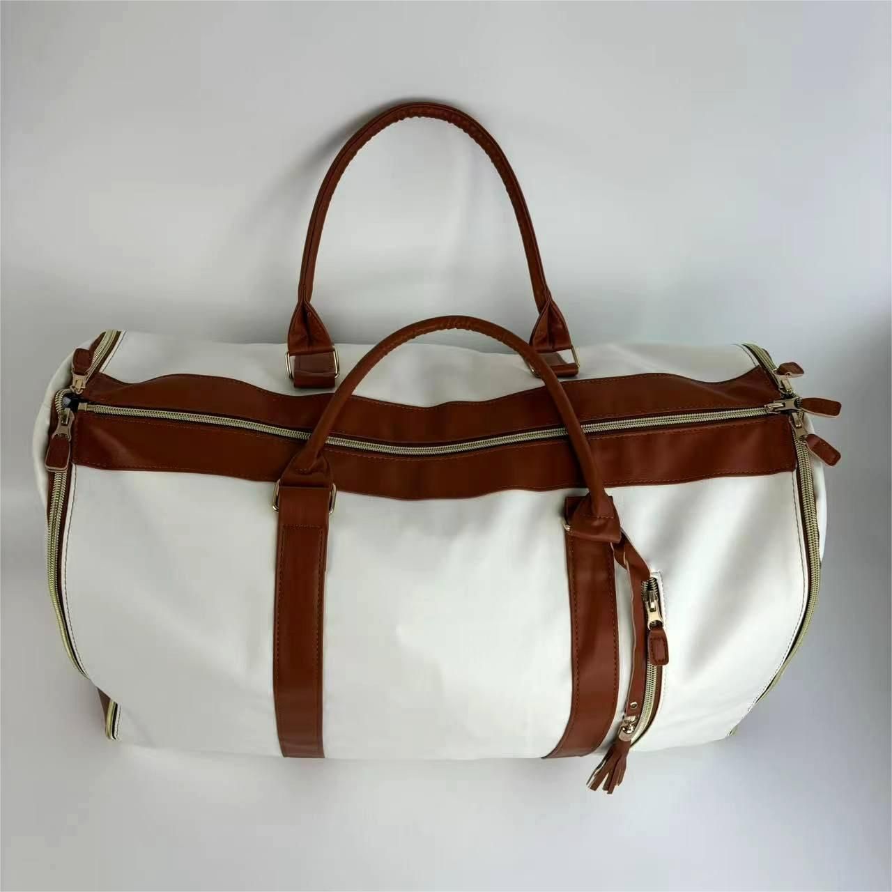 Large Capacity Folding Suit Bag Large PU Leather Shoulder Duffel Bag Portable Handheld Travel Bag