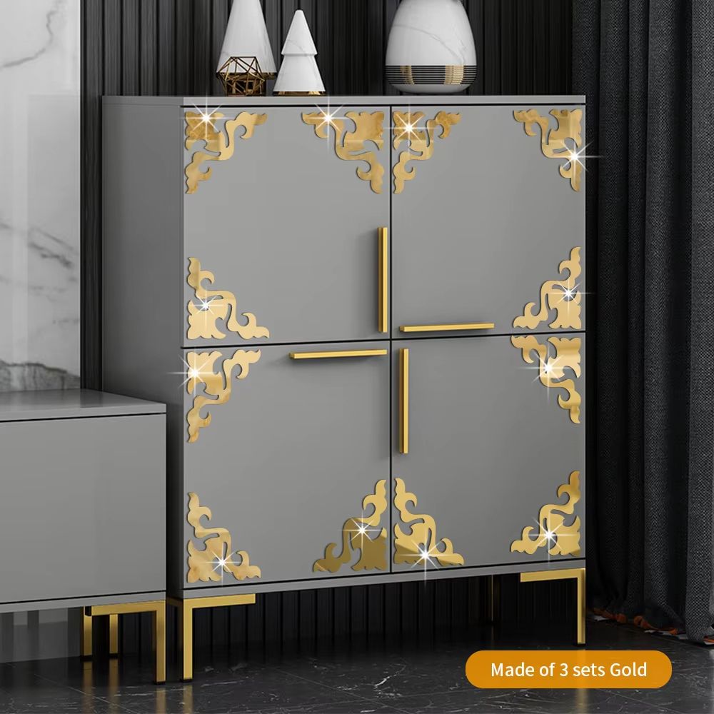 JM5003 Furniture Decoration Mirror Sticker 3D Wallsticker Acrylic Self-adhesive Mirror Gold Sliver Sticker Cabinet Corner Decor Sticker