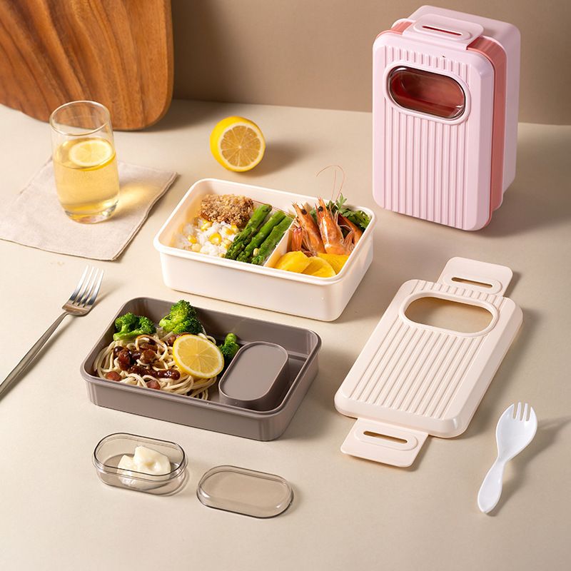1500ml Double Layer Microwave Safe Bento Box, Leakproof Food Grade Plastic Lunch Container with Cutlery, Portable Meal Prep Box for Students & Office
