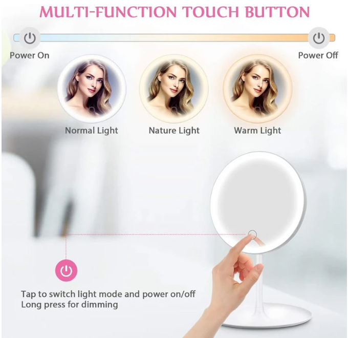 LED Makeup Mirror With Light Lamp With Storage Desktop Rotating Cosmetic Mirror Light Adjustable Dimming USB Vanity Mirror