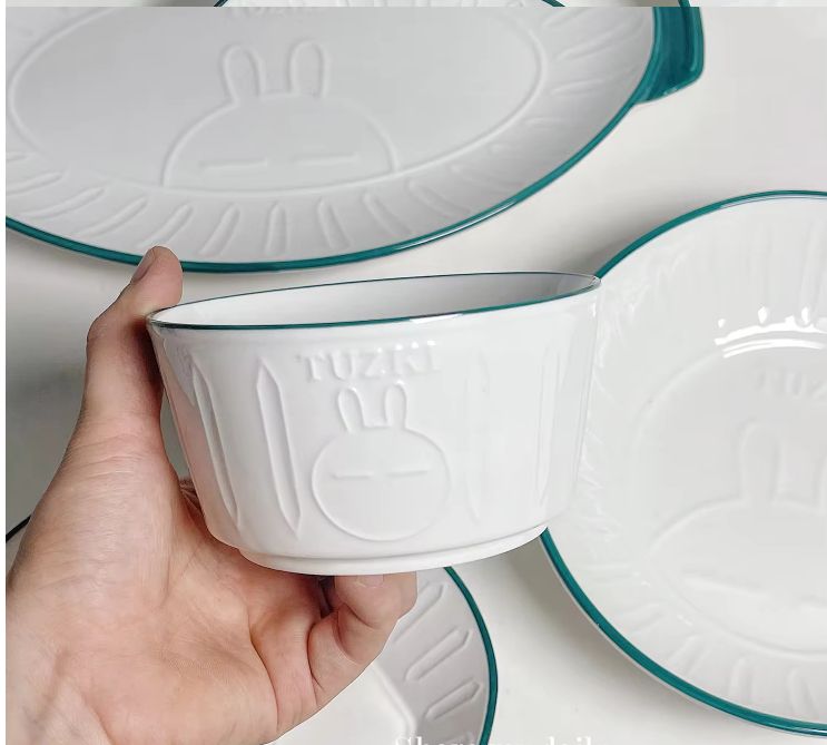 Luxury household ceramic porcelain tableware - Non-slip pattern design dish noodle soup bowl - XC-13 / XC-14 / XC-15 / XC-16