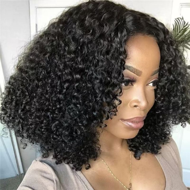Wig African small curly middle parted shawl wig European and American wig black medium long curly hair black