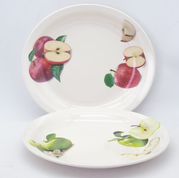 1 Piece GR Household Plastic Tableware Apple Fruit Decal Design 10.5 inch Dinner Dish Plate