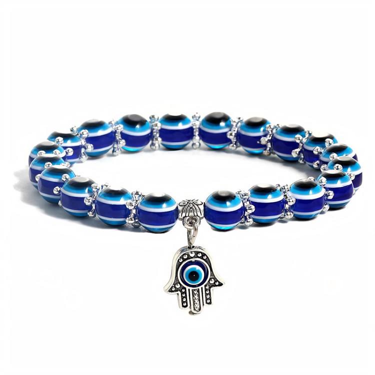 Huadeer Evil Eye Beaded Charm Bracelets Blue Eye Bead Hamsa Stretch Bracelet Hand of Fatima Turkish Lucky Bracelet for Women Men for Protection and Blessing
