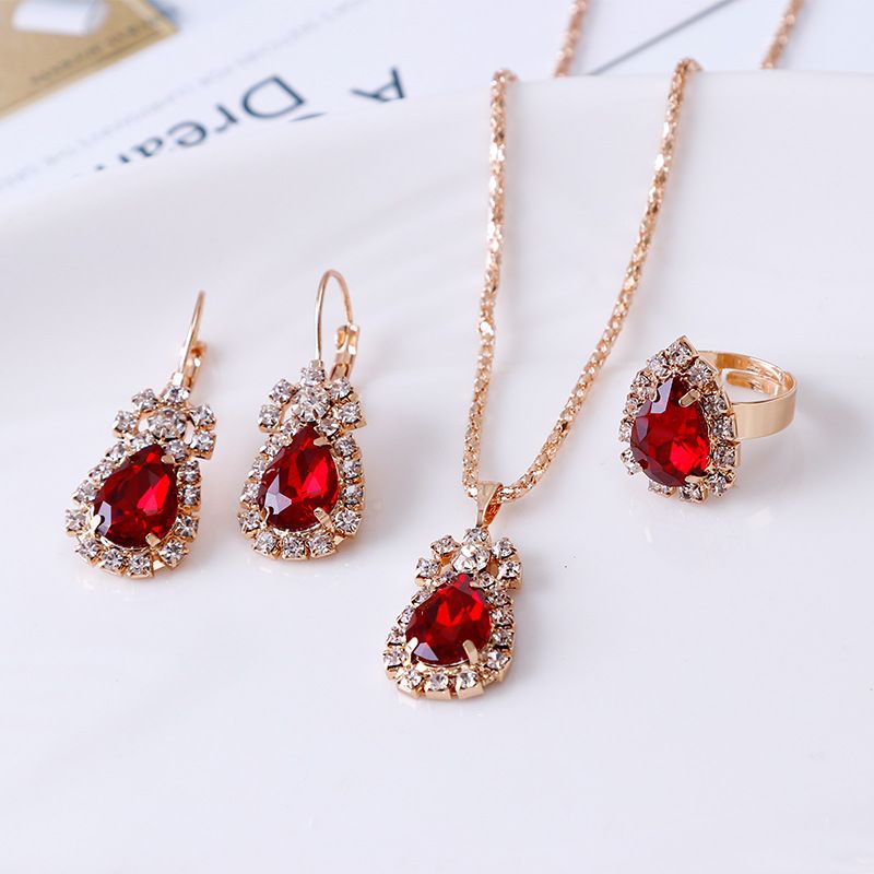 4pcs/set Fashion Ladies Jewelry Set Romantic Heart Bridal Wedding Necklace Ring Set Anniversary Birthday Valentine's Day Gift