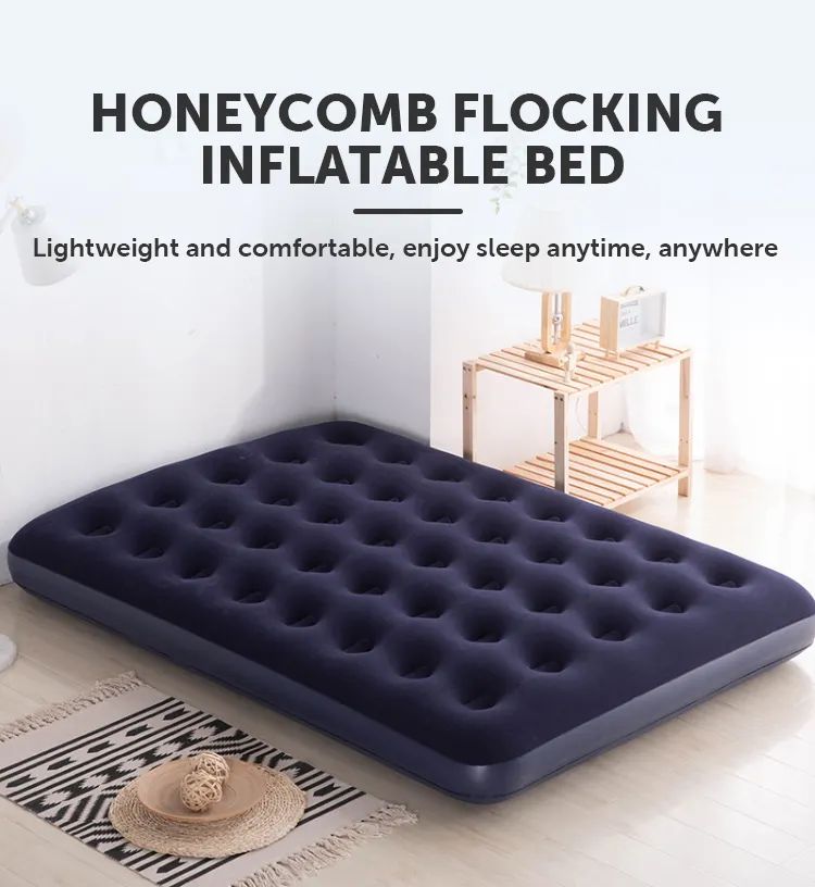AUNONT PVC inflatable mattress inflatable high thickened flocking automatic inflatable mattress home double inflatable mattress nap folding mattress fashionable design foot pump inflatable model camping durable mattress waterproof air mattress