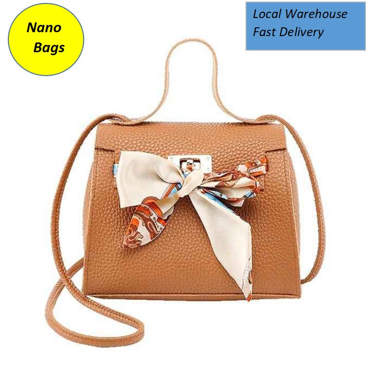 NANO Bags Ladies Bags Women's Crossbody Bag with Ribbons Bowknot Chain Lock Totes Shoulder Handbag Brown 