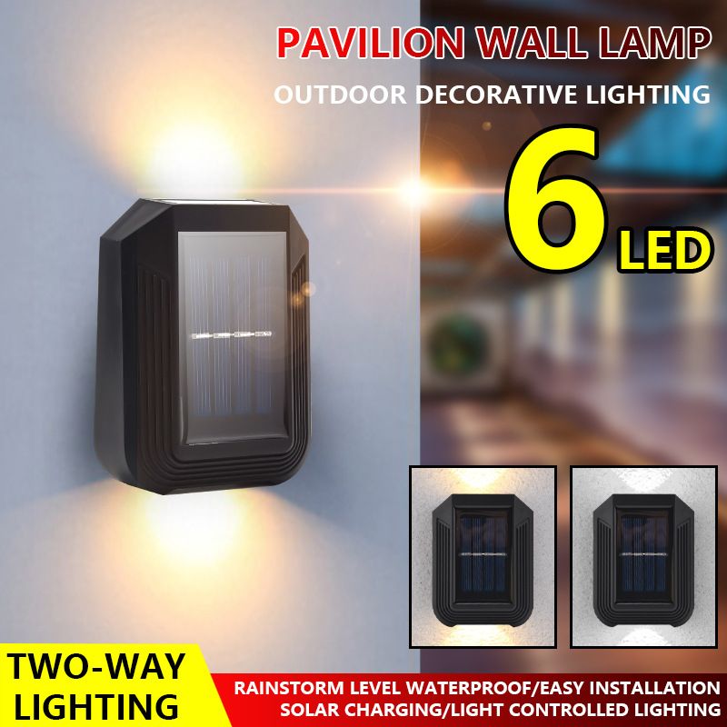 New Stylish Up & Down Double Sides Luminous Solar LED Wall Lamp, Solar Self-Charging No Wiring Required, Courtyard, Villa Exterior Wall, Fence, Balcony Decorative Landscape Lighting