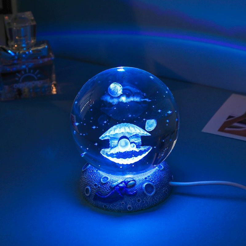 New crystal ball night light luminous resin base glass crafts desktop ornaments 3D inner carving New Year gift
