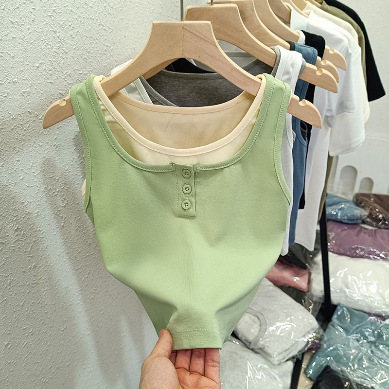 YF7796 Button Women Tank Top Rib Fabric Women Crop Top Spandex Cotton Women Top