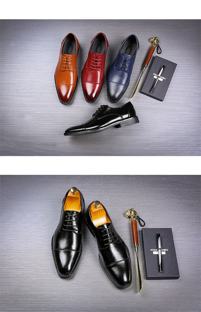 Spring new pointed-toe lace-up business formal leather shoes for men, British Brock cross-border men's shoes, wedding shoes