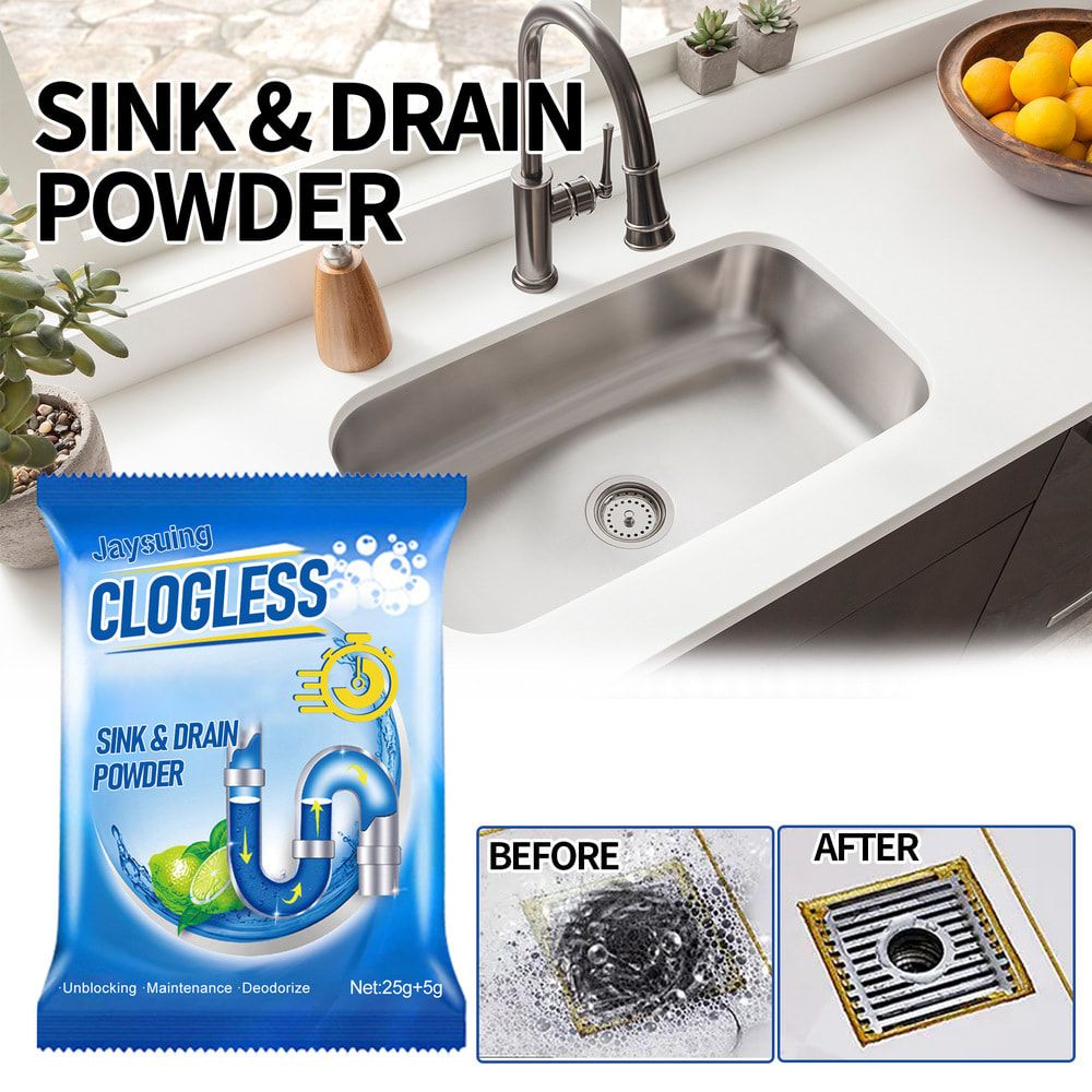 Jaysuing Kitchen Water Piping Drain Cleaner Pipe Dredging Powder - Effective Remover of Stubborn Dirt Toilet Sewer Clogs Home Clogging