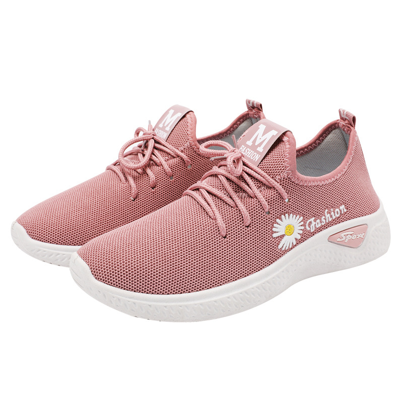 A-666 women's round toe sneakers breathable mesh lace-up casual shoes Soft running sneakers large