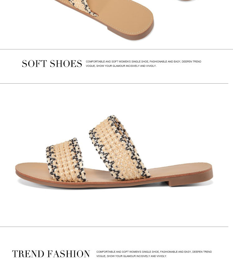 PL0055 Women's Braided Slide Sandals Open Toe Two Strap Slip On Flat Sandals Casual Summer Shoes