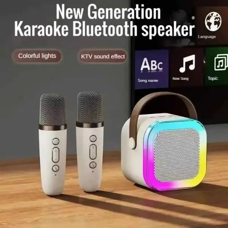 K12 Karaoke Machine Portable Bluetooth Speaker With 2 Wireless Microphones HiFi Family Singing Loudspeaker Children's Gift