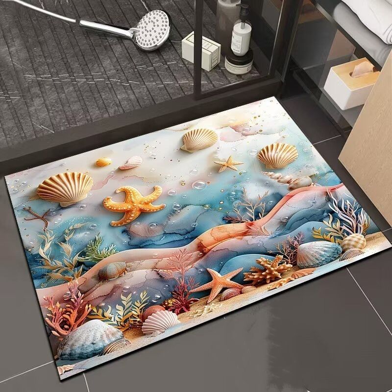 3D ocean carpet, quick drying diatomaceous earth mat with water absorption, dirt resistant and wear-resistant floor mat 40*60cm，50*80cm,60*90cm carpet