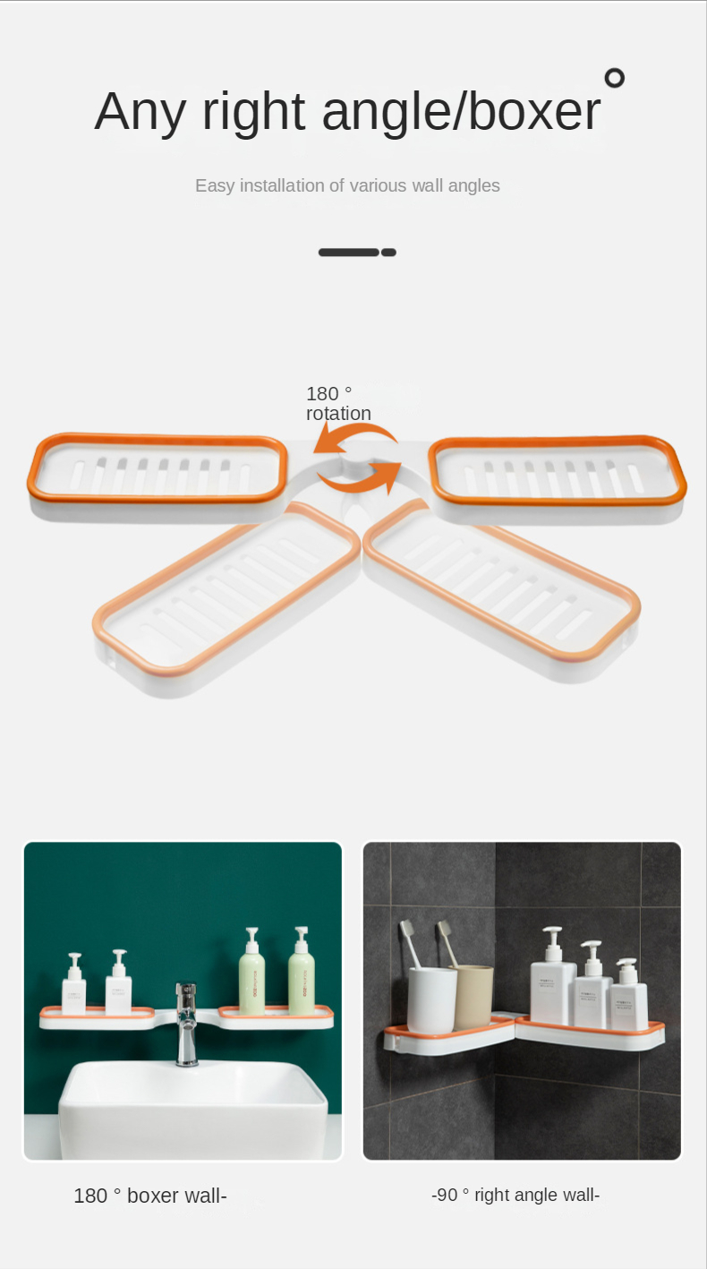 B4233 Foldable Corner Bathroom Shelf Kitchen Storage Rotating Rack Floating Shelves For Wall Holder Triangular Shower Organizer
