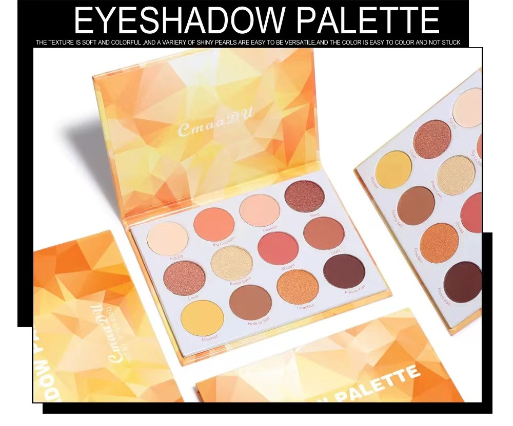 CmaaDu 12 Colors Eye Shadow Palette Makeup Matte Shimmer Glitter Powder Long lasting Waterproof Eyeshadow Pigment Board 