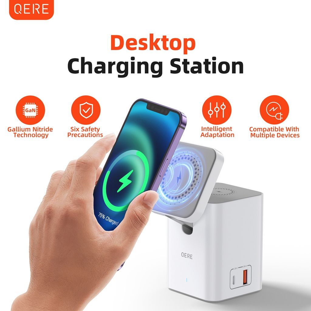 Four in one wireless charger with magnetic fast charging and multifunctional charging base, foldable phone stand