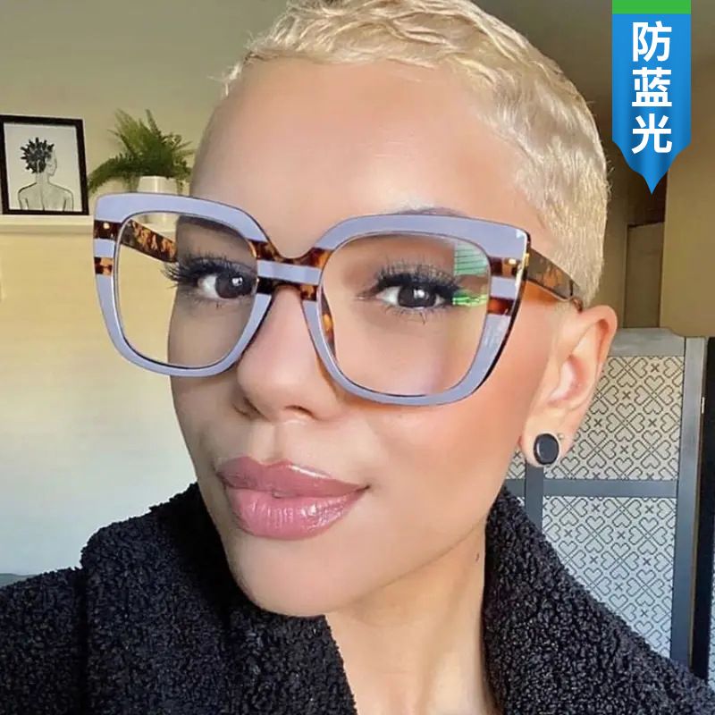 13056 Women's New Personality Fashion Large Frame Decorative Glasses Anti-Blue Light Glasses