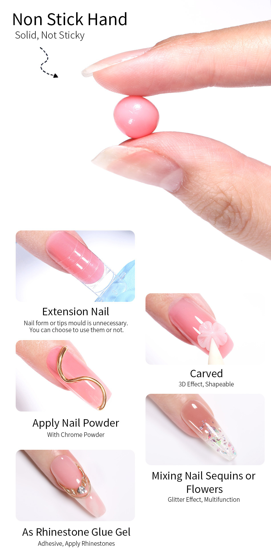 56021 BORN PRETTY 15ML Non Stick Hand Solid Extension Nail Gel Clear Nude Pink Extension Gel Rhinestone Glue Gel Easy to Operate