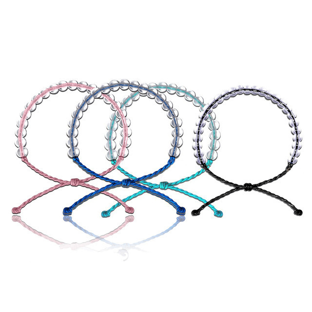 Simple Transparent Round Beads Bracelet Colorful Adjustable Hand Braided Rope Bracelet Unisex