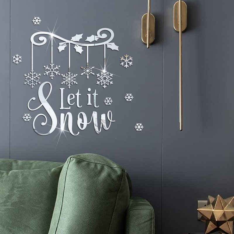 JM825 Christmas Decoration Letter Snowflake 3D Acrylic Mirror Sticker Holiday Decoration DIY Self-Adhesive Wall Sticker