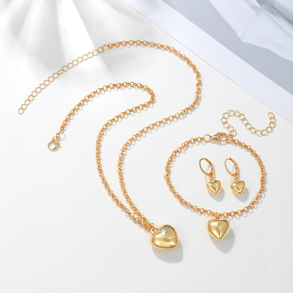 SY0097-1 Women's Fashion Love Heart Stud Earring Necklace Set Alloy Necklace Earrings