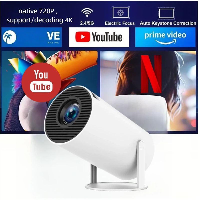HY300 PRO MINI Projector, Portable Projector,Support 4K 1080P with Dual-Band WIFI6 5G Wireless 5.0 Bluetooth Android 11, 180° Rotatable, Auto Keystone Correction, 35"-130" Screen Video Projector