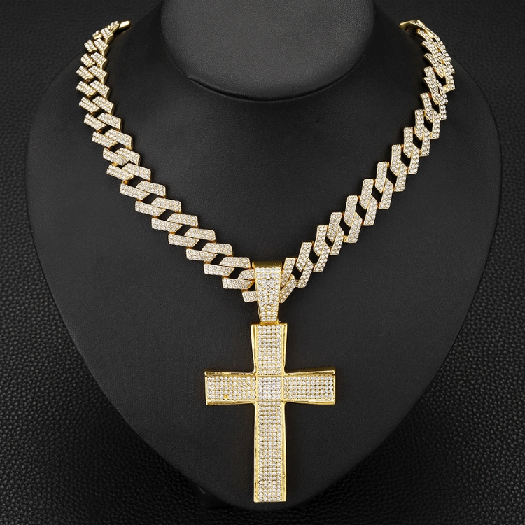 Unisex Diamond Inlaid Large Cross Necklace European and American personalities gift CRRSHOP men women jewelry necklace gold silvery holiday gifts