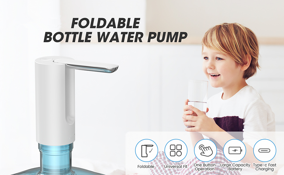 5 Gallon Water Dispenser Foldable Bottle Water Pump Dispenser Portable Electric Drinking Water Pump Automatic Water Dispenser USB Charging for Home Kitchen Office Camping
