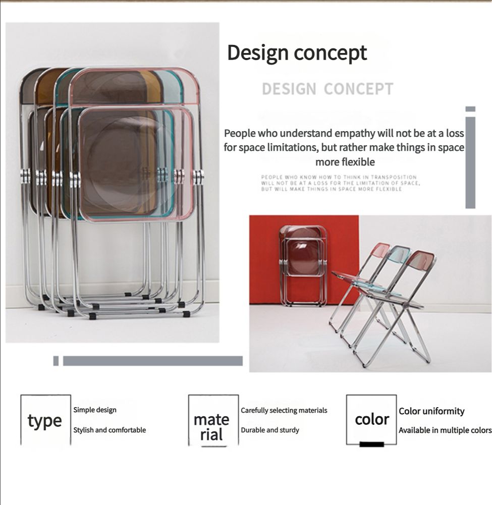 Home transparent folding chair fashionable acrylic crystal chair portable makeup chair ins style internet celebrity photo chair clothing store restaurant chair