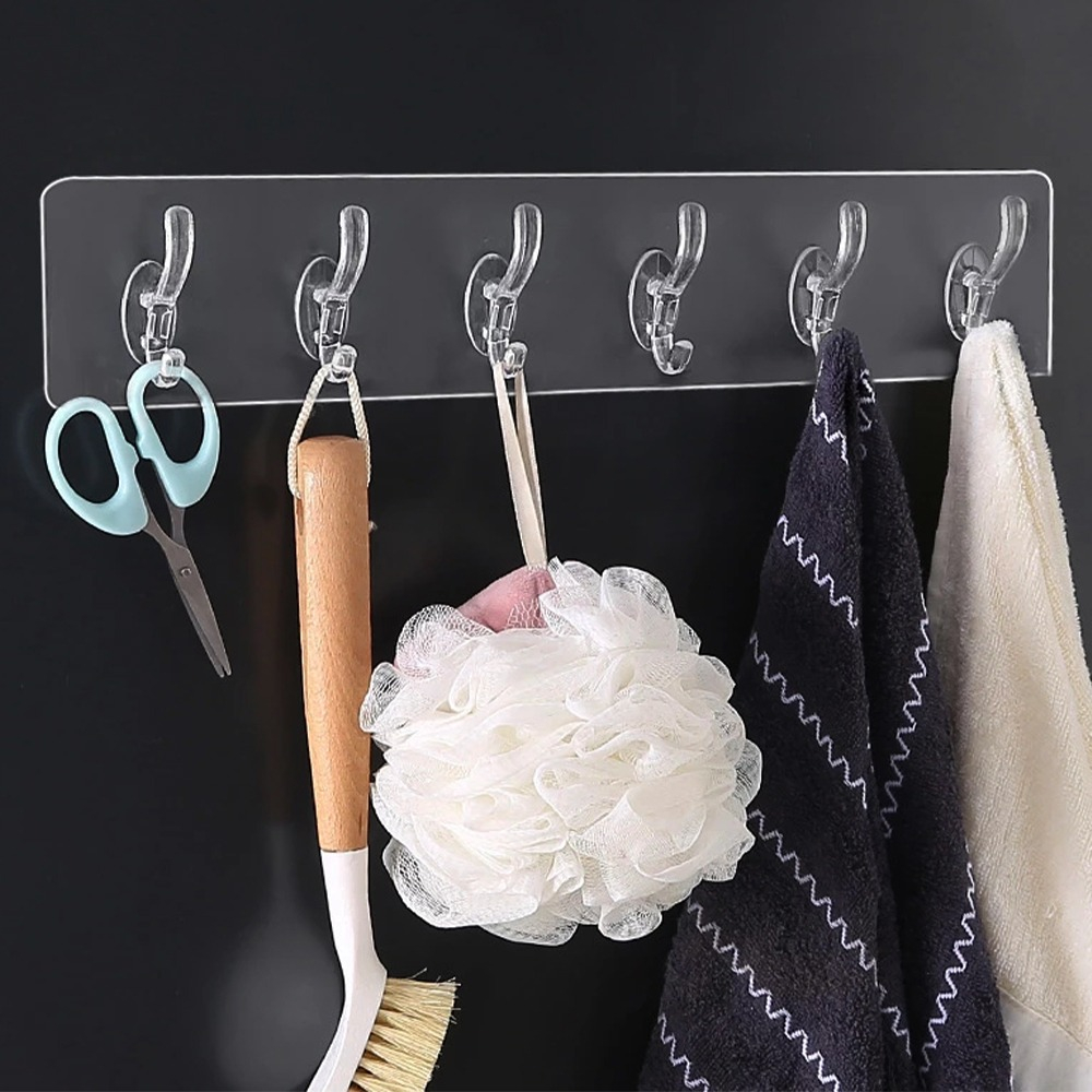 A610 2pcs 6 Row Transparent Wall Hooks For Hanging On The Wall Hat Clothes Coat Hanger Towel Holder Door Hook Bathroom Storage Rack