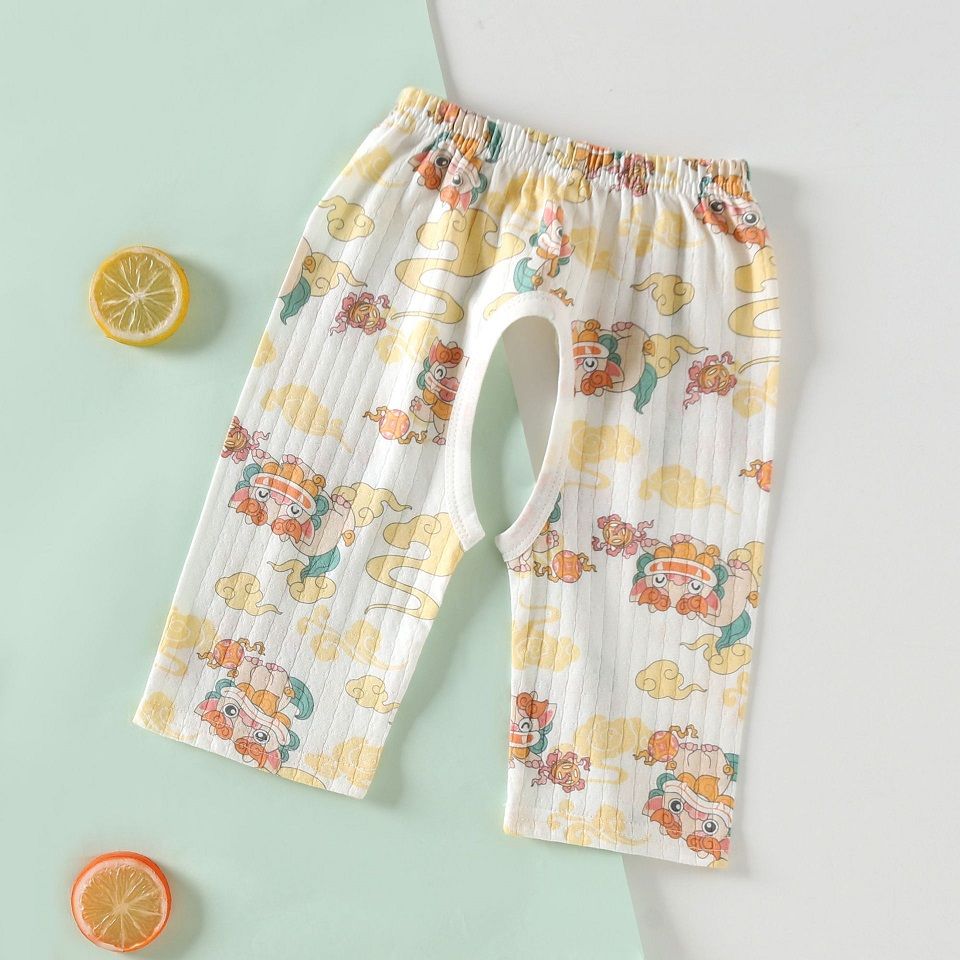 Baby Summer Open-Crotch Pants, Cute Printed Cotton 3/4 Pants, Breathable Casual Trousers for Toddler Infants, Sizes 73-110cm, Single Pack, Soft Baby Pants for Boys Girls
