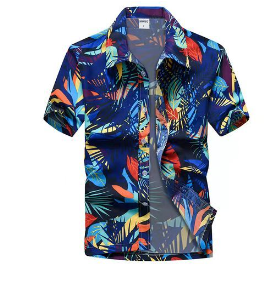 2PCS Mens Beach Floral Short Sleeve Shirt(BLUE/ORANGE)