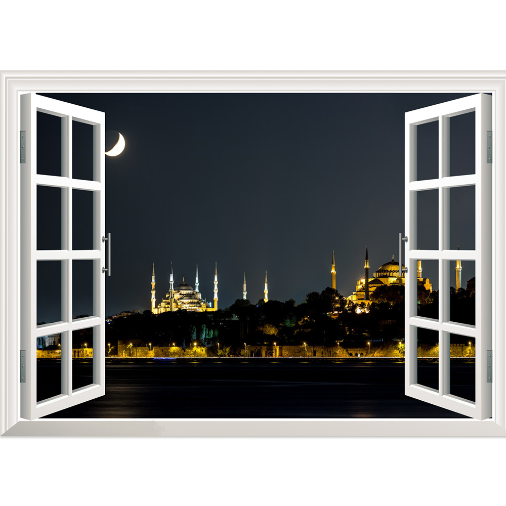 Hot selling 3D fake windows Muslim Eid al Adha living room background wall stickers murals CRRshop free shipping 