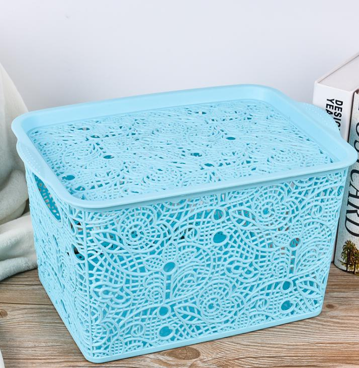 Household storage basket kitchen stacking storage basket portable desktop sundries hollow imitation rattan plastic storage basket