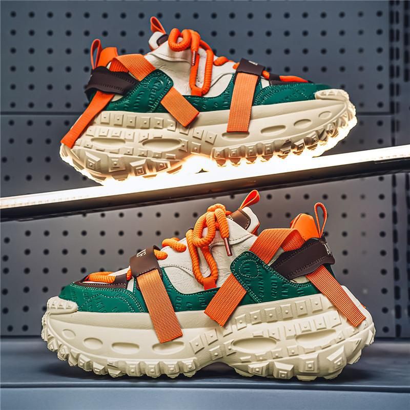 Men's Yeezy Style Sneakers 2025 SS Tire Sole Dad Shoes Korean Fashion Chunky Platform Height Increasing Casual Athletic Shoes