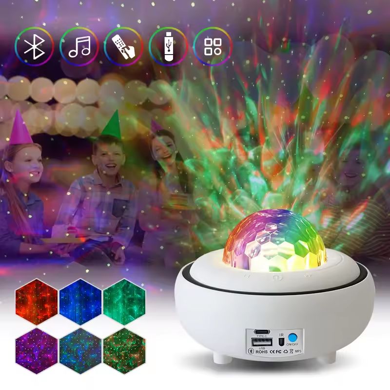 AUNONT Star stage light Bluetooth speaker rechargeable portable ambient light RGB rotating crystal cover laser projection light