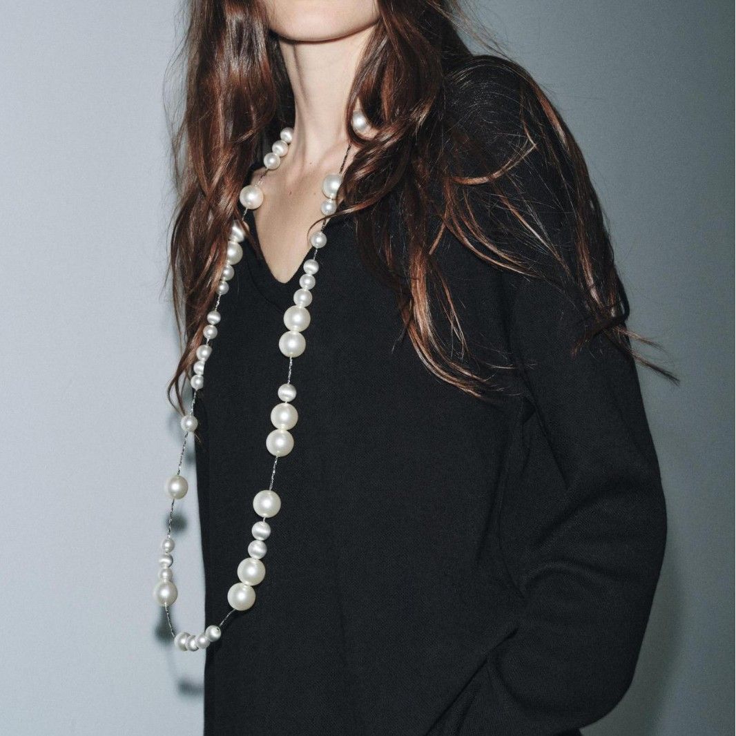 Long 123cm Faux Pearl & Silver Bead Necklace, Multi-Layer Wearable Statement Chain, Elegant Versatile Sweater Chain for Women
