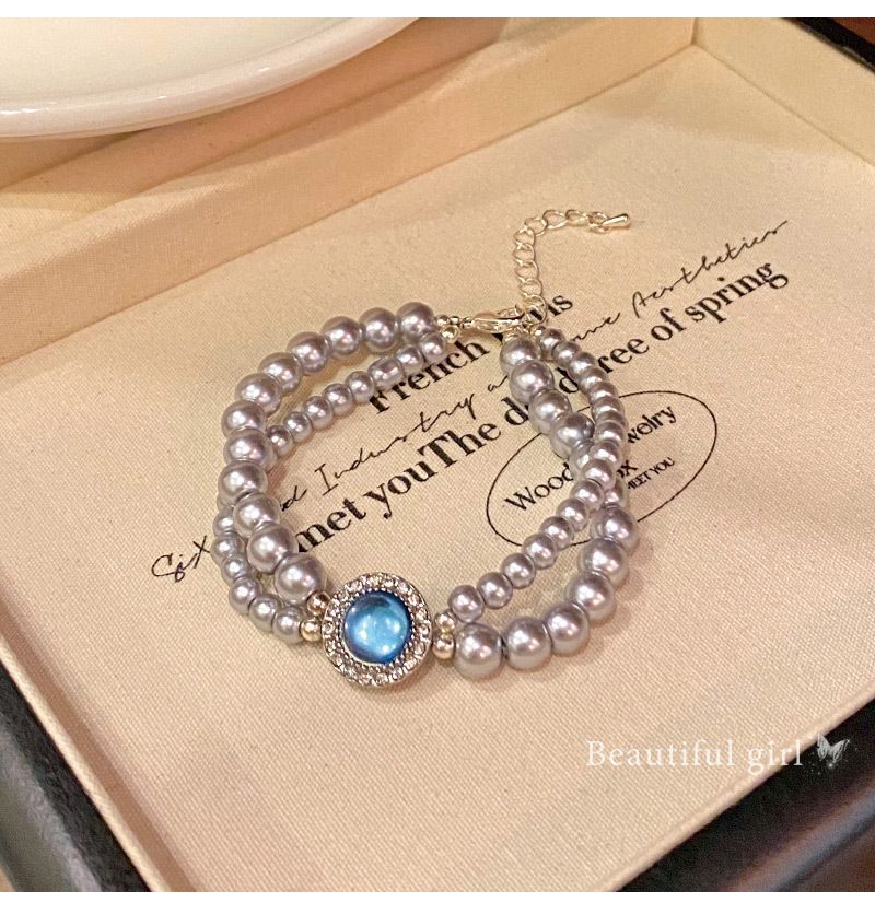 women's aquamarine double pearl bracelet